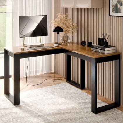 Imagem de Mesa Escrivaninha Berlim De Canto Em L Para Quarto E Escritório Com Espaço Para E Computador Canela