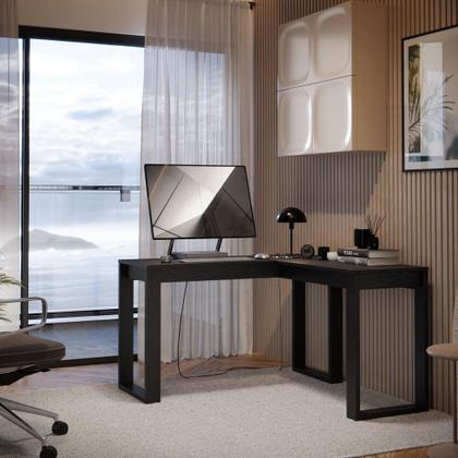 Imagem de Mesa Escrivaninha Berlim De Canto Em L Para Quarto E Escritório Com Espaço Para E Computador Preto