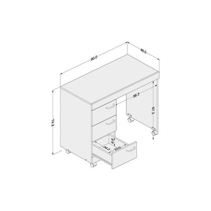 Imagem de Mesa Escrivaninha Casal Osaka c/ 3 Gavetas e Rodízios Branco - Politorno