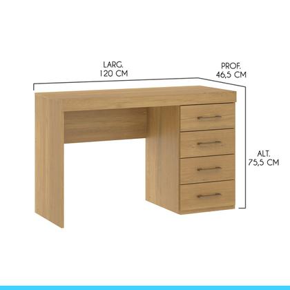 Imagem de Mesa Escrivaninha com 4 Gavetas 120x75Cm MDP Carvalho 0711 MENU