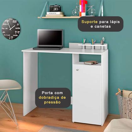 Mesa Escrivaninha Computador Notebook 1 Porta Branco - Alpoim Imagem de Mesa Escrivaninha Computador Notebook 1 Porta Branco