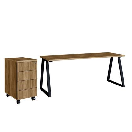 Imagem de Mesa Escrivaninha e Gaveteiro com e Rodízios 4 Gavetas 160cm Industrial Executive Nogal e Preto Marrom