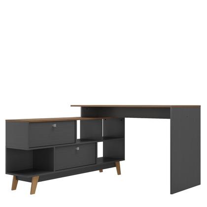 Imagem de Mesa Escrivaninha em L 120x136cm Retrô 2 Portas Pés Madeira Maciça