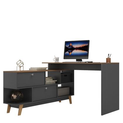 Imagem de Mesa Escrivaninha em L 120x136cm Retrô 2 Portas Pés Madeira Maciça