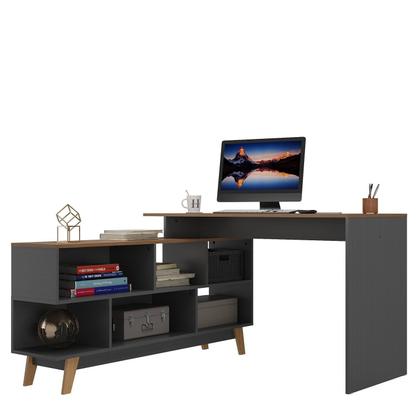 Imagem de Mesa Escrivaninha em L 120x136cm Retrô 2 Portas Pés Madeira Maciça