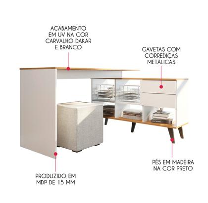 Imagem de Mesa Escrivaninha em L 2 Gavetas e Nichos MDP Br/Cdk 0747