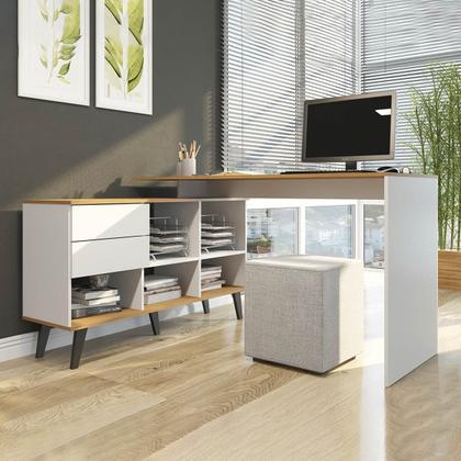 Imagem de Mesa Escrivaninha em L 2 Gavetas e Nichos MDP Br/Cdk 0747