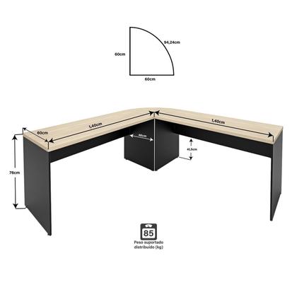 Imagem de Mesa Escrivaninha em L Canto Arredondado 140x60cm
