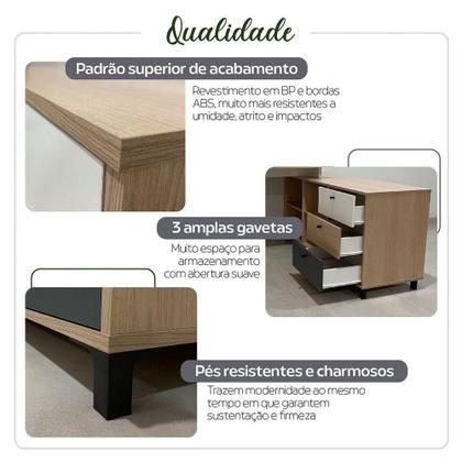 Imagem de Mesa Escrivaninha Em L Com 3 Gavetas E Nichos Nexos Carvalho/branco/grafito