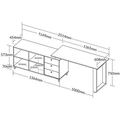 Imagem de Mesa Escrivaninha Em L Com 3 Gavetas E Nichos Nexos Carvalho/branco/grafito