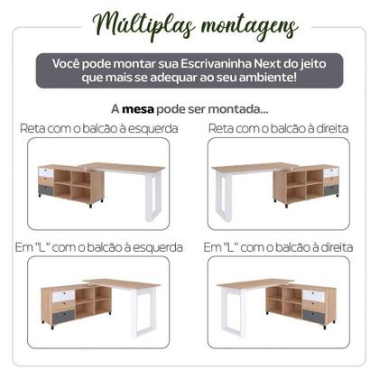 Imagem de Mesa Escrivaninha Em L Com 3 Gavetas E Nichos Nexos Carvalho/branco/grafito