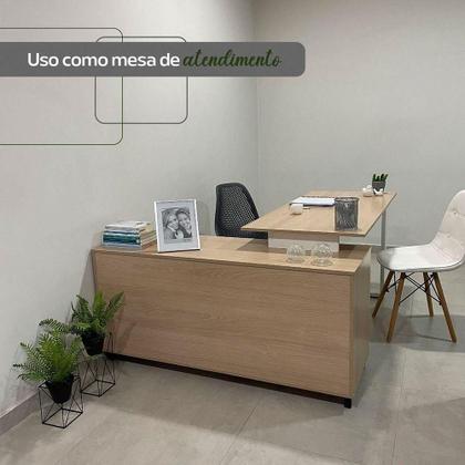 Imagem de Mesa Escrivaninha Em L Com 3 Gavetas E Nichos Nexos Carvalho/branco/grafito