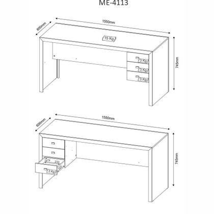 Imagem de Mesa Escrivaninha Engrossurada 155m com 3 Gavetas ME4113 Tecnomóbili