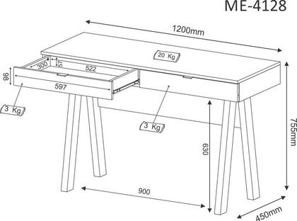Imagem de Mesa Escrivaninha Escritório 2 Gavetas ME4128 Nogal - Tecno