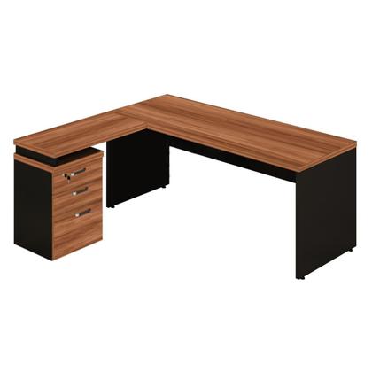 Imagem de Mesa Escrivaninha Escritório em "L" com Gaveteiro 1,70x1,60m WORK START Nogal Sevilha