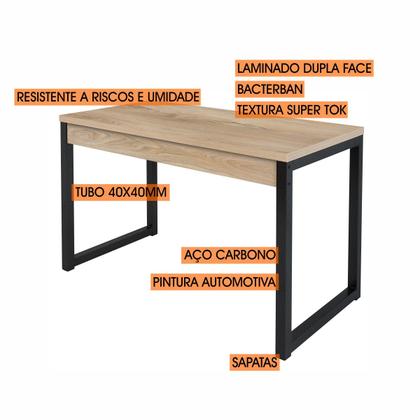 Imagem de Mesa Escrivaninha Estudo Escritório Ciplafe Office Tubo Preto Fosco com Tampo Madeira MDP Laminado 1,20M X 0,60M
