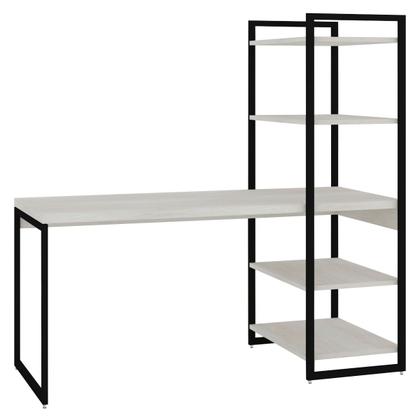 Imagem de Mesa Escrivaninha Flex Industrial Aço 4 Prateleiras Snow/Preto - Panorama Móveis