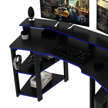 Imagem de Mesa Escrivaninha Gamer com Gancho para Headset - Preto/Azul