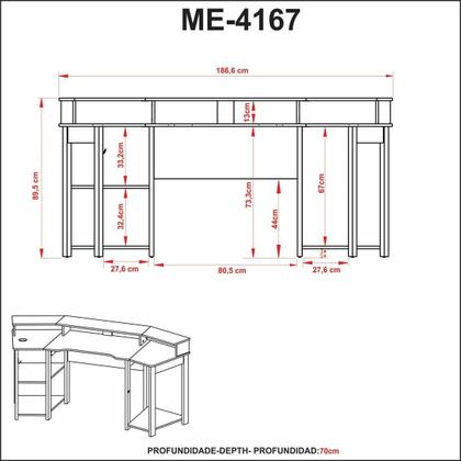 Imagem de Mesa Escrivaninha Gamer com Gancho para Headset - Preto/Azul