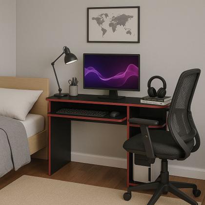 Imagem de Mesa Escrivaninha Gamer Computador Notebook Estudo Trabalho 90 Preto Vermelho