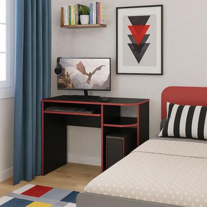 Imagem de Mesa Escrivaninha Gamer Computador Notebook Estudo Trabalho 90 Preto Vermelho