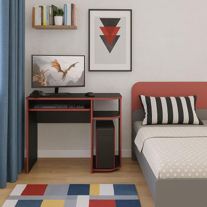 Imagem de Mesa Escrivaninha Gamer Computador Notebook Estudo Trabalho 90 Preto Vermelho