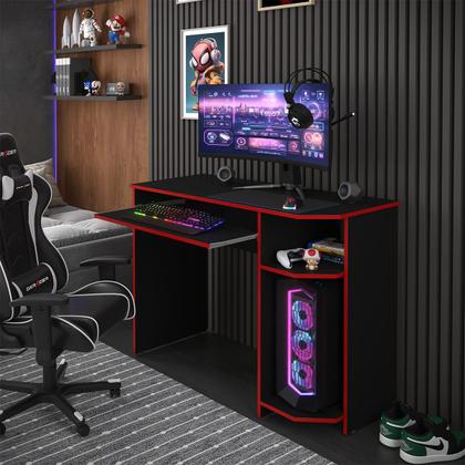 Imagem de Mesa Escrivaninha Gamer Computador Notebook Estudo Trabalho 90 Preto Vermelho