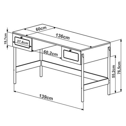 Imagem de Mesa Escrivaninha Home Office 2 Gavetas Pés Madeira Moss A03 Hanover Roble - Lyam Decor
