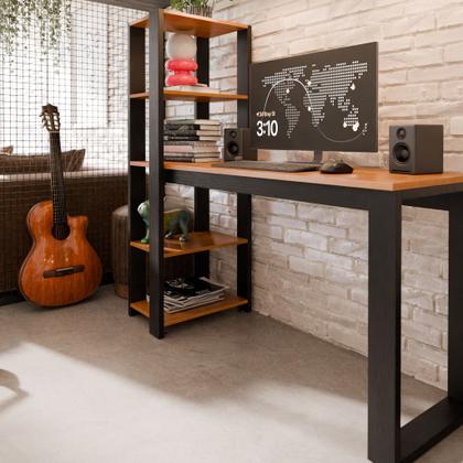 Imagem de Mesa Escrivaninha Home Office Paris Com Prateleira De Madeira Para Escritório E Pc