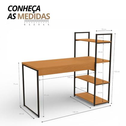 Imagem de Mesa Escrivaninha Industrial Office Com Estante E Prateleiras