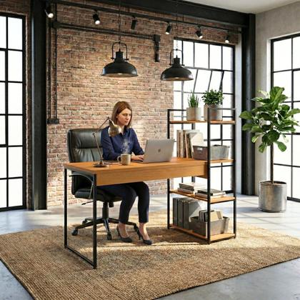 Imagem de Mesa Escrivaninha Industrial Office Com Estante E Prateleiras