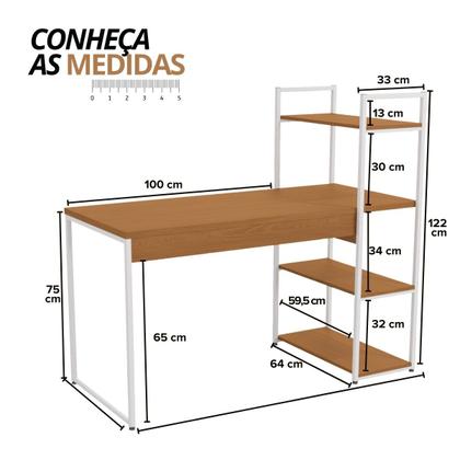 Imagem de Mesa Escrivaninha Industrial Office Com Estante E Prateleiras
