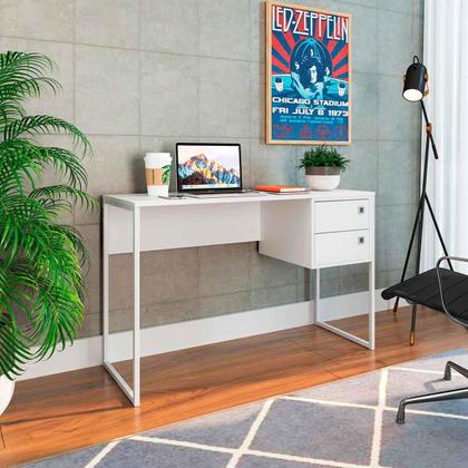 Imagem de Mesa Escrivaninha Multiuso Com 2 Gavetas Pés em Metal 1,20m