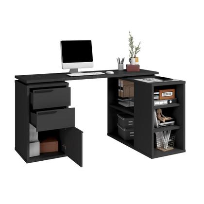 Imagem de Mesa Escrivaninha para Computador Escritório Quarto 3 Prateleiras 5 Nichos 2 Gavetas 1 Porta Preta