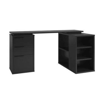 Imagem de Mesa Escrivaninha para Computador Escritório Quarto 3 Prateleiras 5 Nichos 2 Gavetas 1 Porta Preta