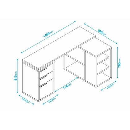 Imagem de Mesa Escrivaninha para Computador Escritório Quarto 3 Prateleiras 5 Nichos 2 Gavetas 1 Porta Preta
