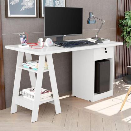 Imagem de Mesa Escrivaninha Para Escritório 1 Gaveta Com Chave Boreal Branco