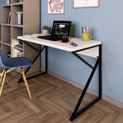 Imagem de Mesa Escrivaninha para Escritório Branca 120cm Tampo em MDF Base Metal - Straub Web