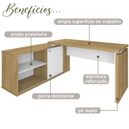 Imagem de Mesa Escrivaninha para Escritório em L com Porta Stuart