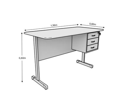 Imagem de Mesa Escrivaninha Para Escritório Reforçada Com 3 Gavetas 1,50 X 0,60