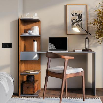 Imagem de Mesa Escrivaninha Para Home Office E Escritório Infinity Com Prateleiras E Gaveta