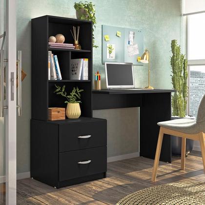 Imagem de Mesa Escrivaninha Prática Com 2 Gavetas Estante Para Livros - Móveis Leartam