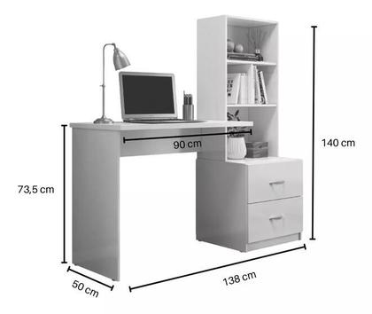 Imagem de Mesa Escrivaninha Prática Com 2 Gavetas Estante Para Livros - Móveis Leartam
