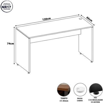 Imagem de Mesa Escrivaninha Retangular 120cm X 60cm Escritório Pé Painel com Passa Cabos Industrial Executive