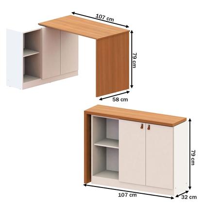 Imagem de Mesa Escrivaninha Versa Home com Tampo Multifuncional 2 Portas Freijó/Branco - Telasul