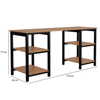 Imagem de Mesa Estudos Multiuso com Nichos Porta Objetos MDF Estilo Industrial Aço Resistente Espaçosa