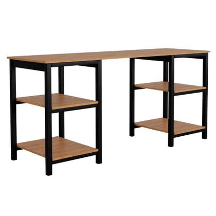 Imagem de Mesa Estudos Multiuso com Nichos Porta Objetos MDF Estilo Industrial Aço Resistente Espaçosa