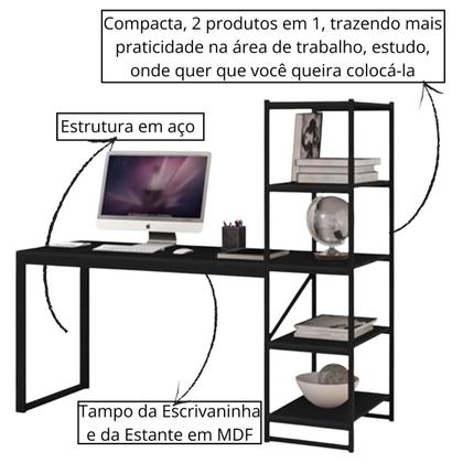 Imagem de Mesa Estudos Multiuso com Prateleiras Porta Objetos MDF Estilo Industrial Aço Resistente Espaçosa