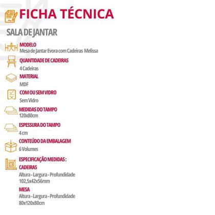 Imagem de Mesa Evora 120 Mdf Canto Copo E Com 4 Cadeiras Melissa Turim 07-naturalle-naturalle
