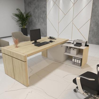 Imagem de Mesa Executiva em L Giovinazzo Carvalho Branco